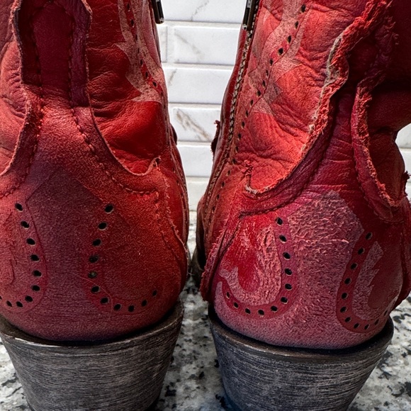 Women's Red Leather Western Ankle Booties - Stylish Embossed Design - Picture 11 of 16